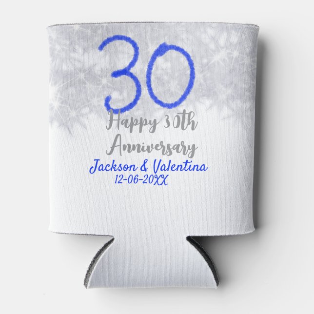 Happy 30th wedding anniversary silver blue glitter dosenkühler (Vorderseite)