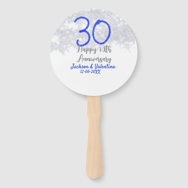 Happy 30th wedding anniversary silver blue glitter fächer (Vorderseite)