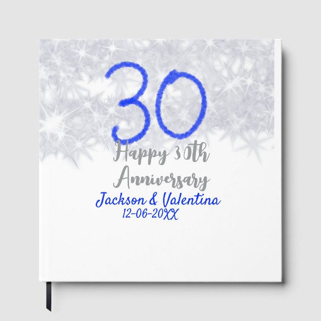 Happy 30th wedding anniversary silver blue glitter gästebuch (Vorderseite)