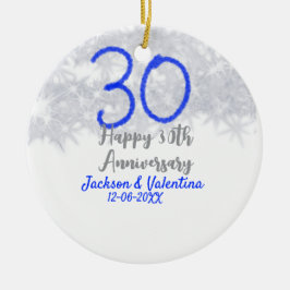 Happy 30th wedding anniversary silver blue glitter keramik ornament