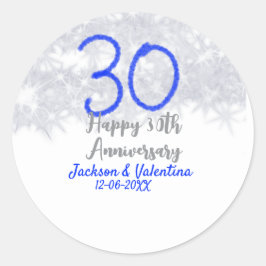 Happy 30th wedding anniversary silver blue glitter runder aufkleber