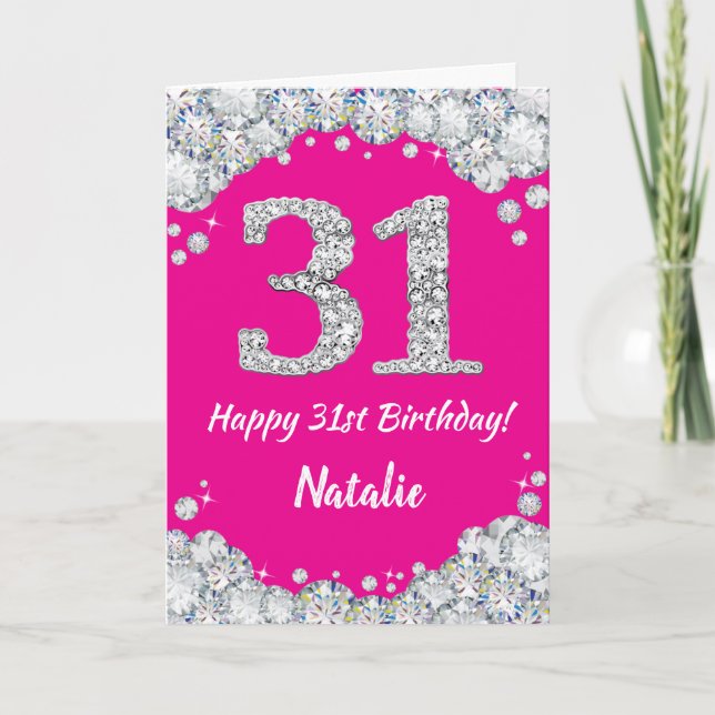 Happy 31. Geburtstag Hot Pink Silver Glitzer Karte (Vorderseite)