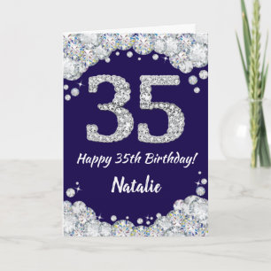 Happy 35. Geburtstag Navy Blue und Silver Glitzer Karte
