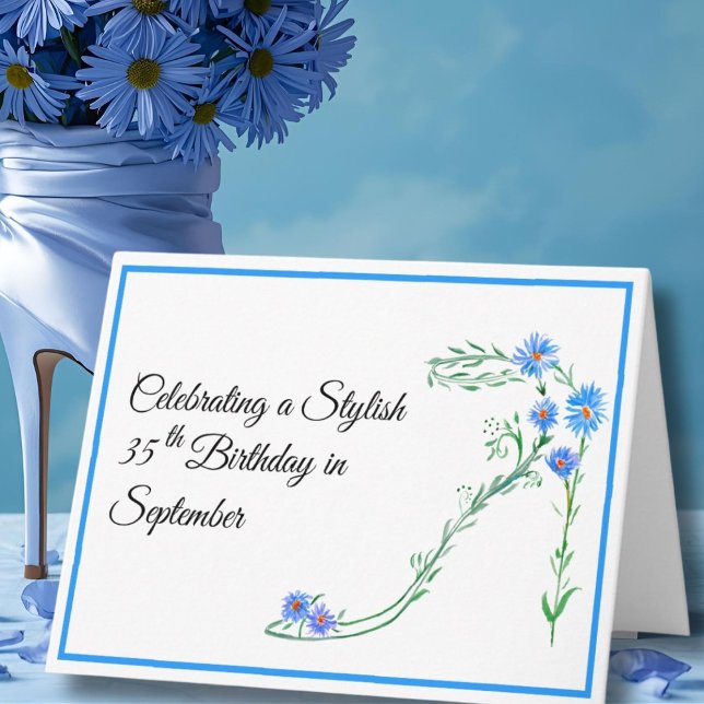 Happy 35. September Geburtstag Blue Aster Blume Karte (Von Creator hochgeladen)
