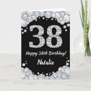 Happy 38. Geburtstagskarte Schwarz/Silber Glitzer Karte