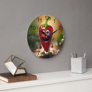 Happy 3D Animated Chili Bean, Große Wanduhr