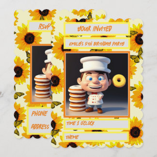 Happy 3D Donut Koch auf gelben Sonnenblumen, Gebur Einladung