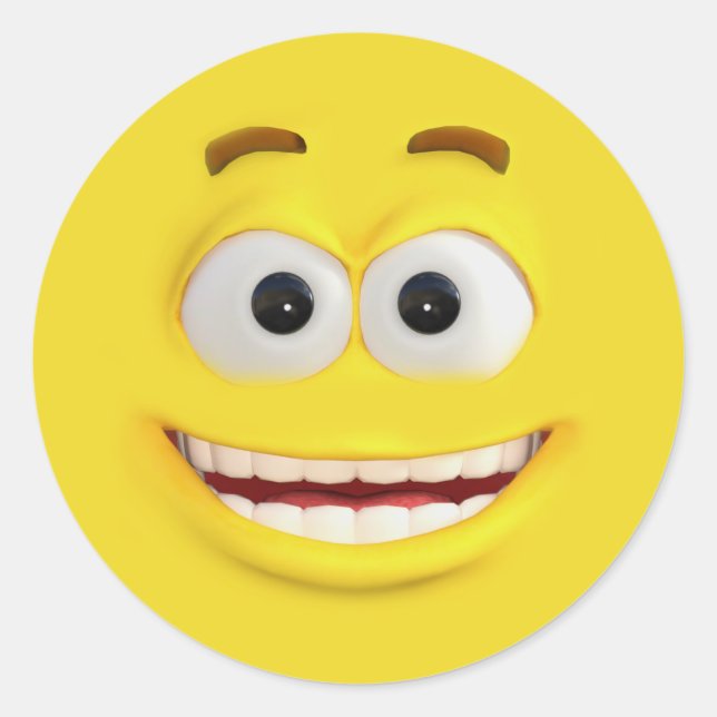 Happy 3D Effect Emoji Runder Aufkleber (Vorderseite)