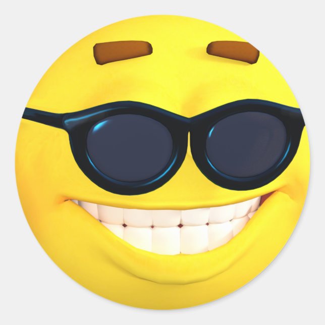 Happy 3D-Effekt Emoji mit Sonnenbrille Runder Aufkleber (Vorderseite)