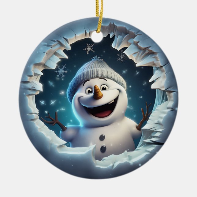 Happy 3d Snowman Keramik Ornament (Vorne)