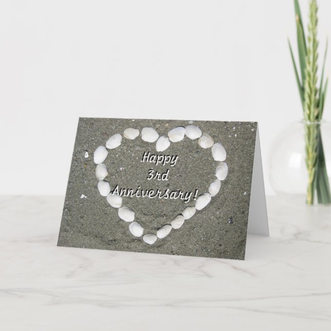 Happy 3rd Anniversary Seashell heart greeting card Karte (Vorderseite)