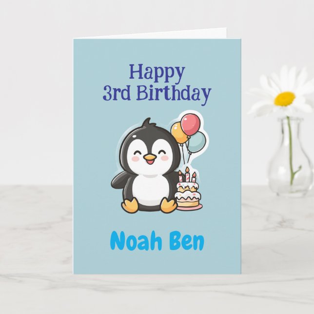 Happy 3rd Birthday Boy, Penguin, Personalized  Karte (Kleine Pflanze)