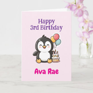 Happy 3rd Birthday, Cute Penguin, Personalized  Karte