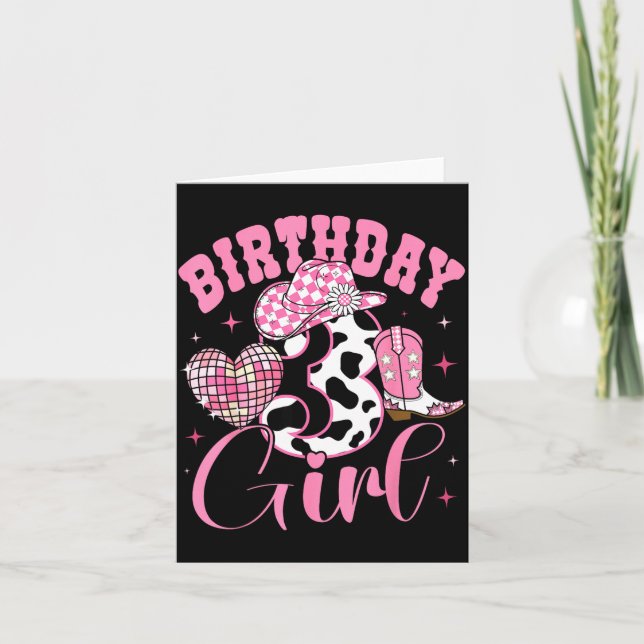 Happy 3rd Birthday Girl Outfit Rodeo Western Cowgi Karte (Vorderseite)