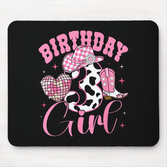 Happy 3rd Birthday Girl Outfit Rodeo Western Cowgi Mousepad (Vorne)