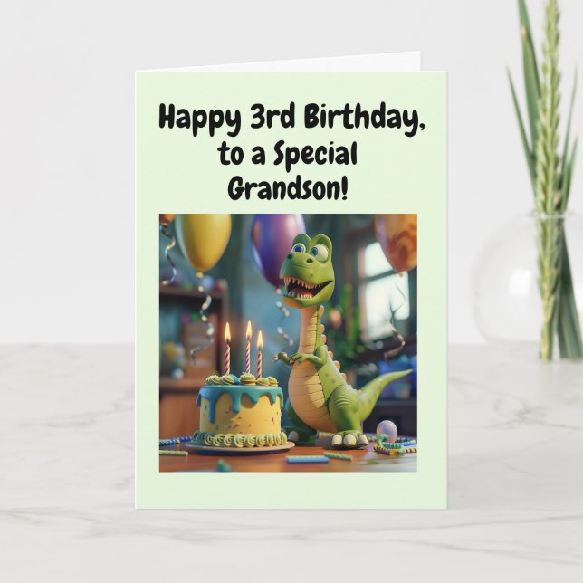 Happy 3rd Birthday Grandson, Dino, Personalized  Karte (Vorderseite)