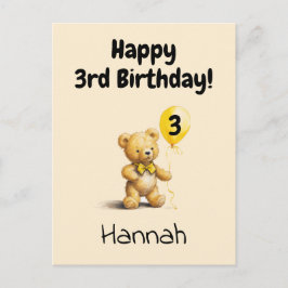 Happy 3rd Birthday, Personalized Teddy Bear Card,  Postkarte