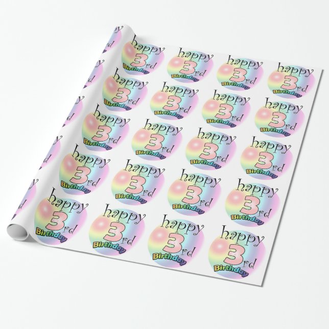 Happy 3rd Birthday (roze) Geschenkpapier (Ungerollt)