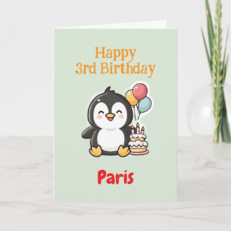 Happy 3rd Birthday Unisex, Penguin, Personalized  Karte