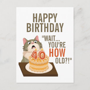 Happy 40. Geburtstag Funny Cat Spaß Retro Joke Postkarte