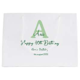Happy 40. Geburtstag Grün hinzufügen Name monogram Große Geschenktüte