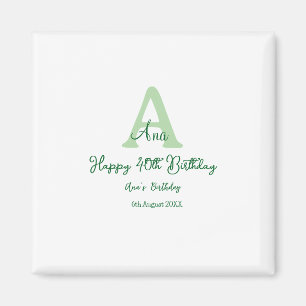 Happy 40. Geburtstag Grün hinzufügen Name monogram Magnet