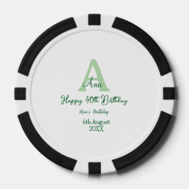 Happy 40. Geburtstag Grün hinzufügen Name monogram Pokerchips