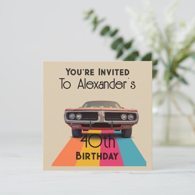 Happy 40. Geburtstag individualisierbares Vintages Einladung (Stehend Vorderseite)