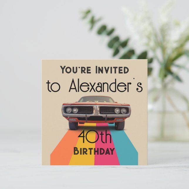 Happy 40. Geburtstag individualisierbares Vintages Einladung (Stehend Vorderseite)
