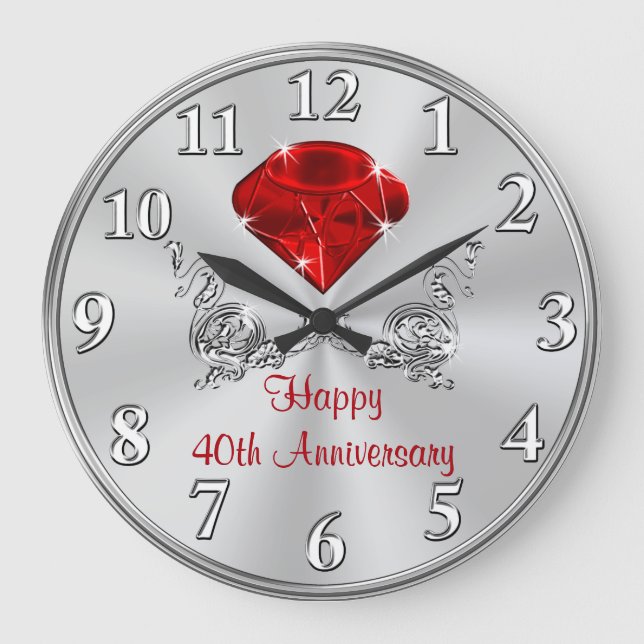 Happy 40. Hochzeit Jubiläum Geschenke CLOCK Große Wanduhr (Vorderseite)