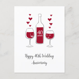 Happy 40. Wedding Anniversary Red Wine Heart Card Postkarte