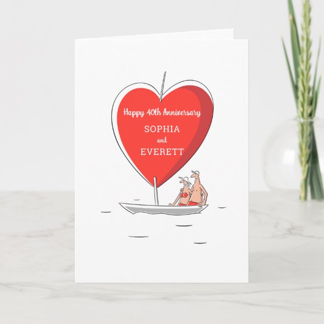 Happy 40. Wedding Anniversary Sailboat Heart Card Karte (Vorderseite)
