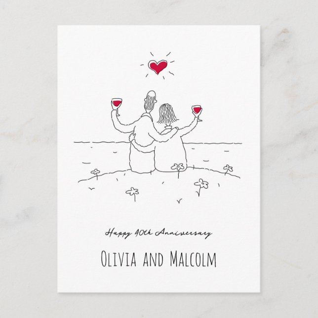 Happy 40. Wedding Jubiläum Red Heart Couple Postkarte (Vorderseite)