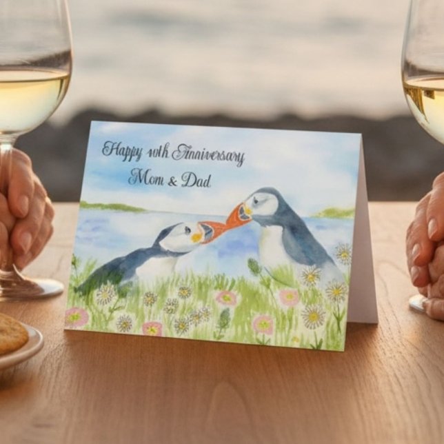 Happy 40th Anniversary Mom & Dad Puffins  Karte (Von Creator hochgeladen)