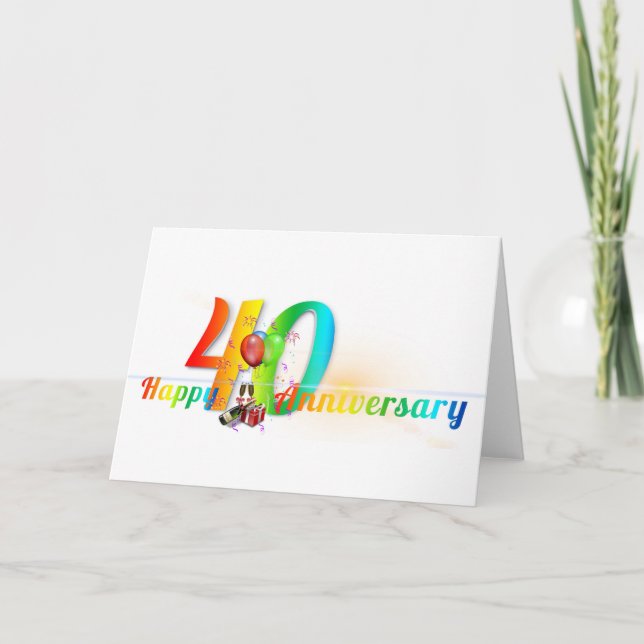 Happy 40th Anniversary Number Balloon Party Karte (Vorderseite)