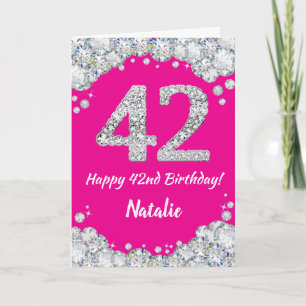 Happy 42. Geburtstag Hot Pink und Silver Glitzer Karte