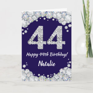 Happy 44. Geburtstag Navy Blue und Silver Glitzer Karte