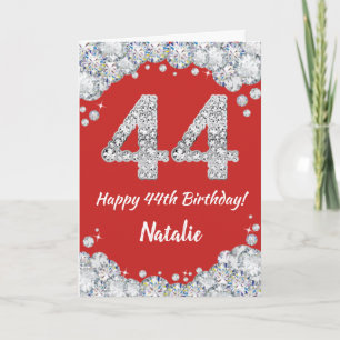 Happy 44. Geburtstagskarte Rot und Silber Glitzer Karte