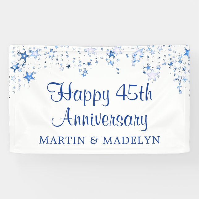 Happy 45-jähriges Sapphire Blue Stars Banner (Horizontal)