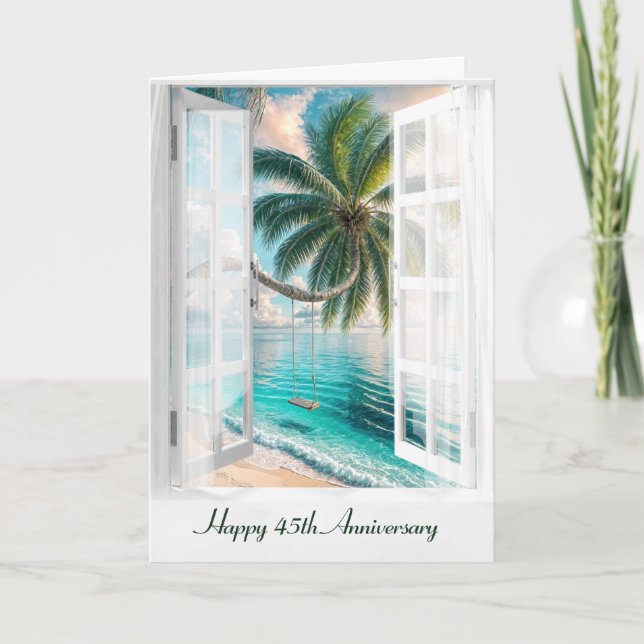 Happy 45-jähriges tropisches Fenster Karte (Vorderseite)