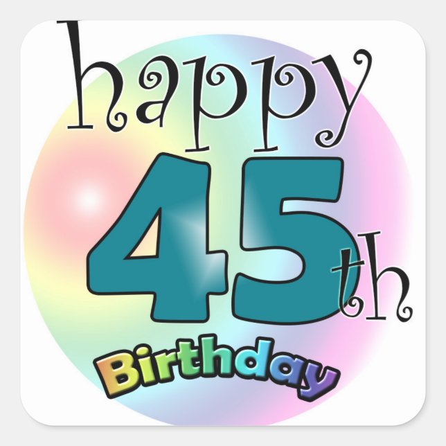 Happy 45th Birthday (blauw) Quadratischer Aufkleber (Vorderseite)