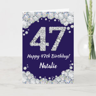 Happy 47. Geburtstag Navy Blue und Silver Glitzer Karte