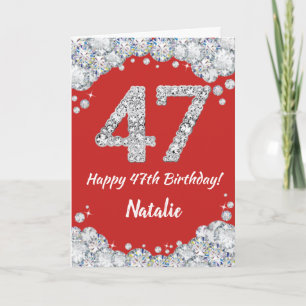 Happy 47. Geburtstagskarte Rot und Silber Glitzer  Karte