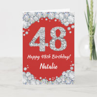 Happy 48. Geburtstagskarte Rot und Silber Glitzer