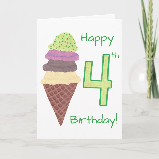 Happy 4. Geburtstag 4 Scoops Grußkarten Karte (Vorderseite)
