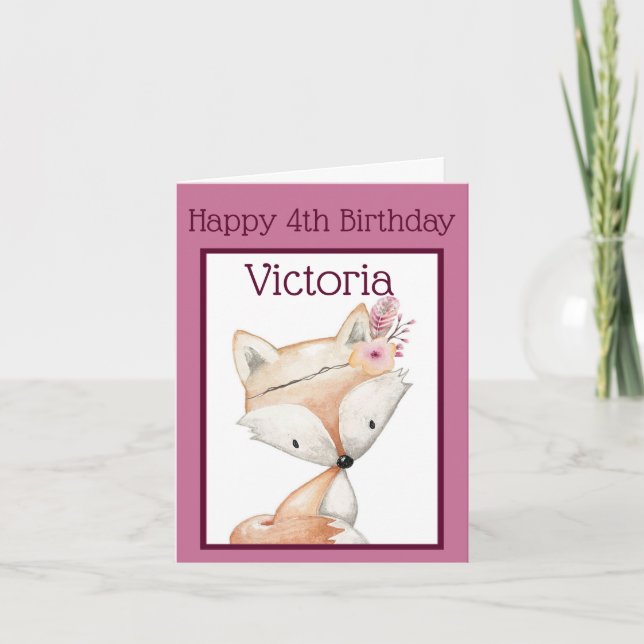 Happy (4. Geburtstag) - Tribal Fox Karte (Vorderseite)