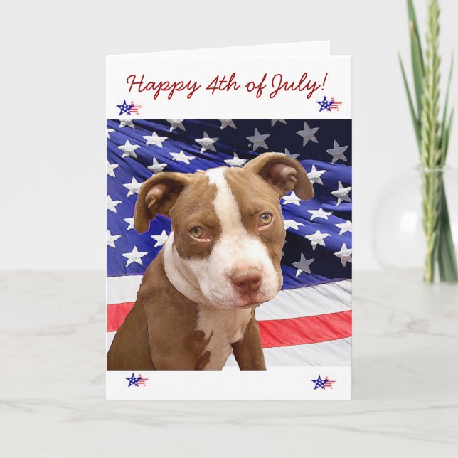 Happy 4. Juli American Pitbull Welpenkarte Karte (Vorderseite)
