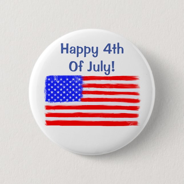 "Happy 4. Juli" - Amerikanische Flaggenschaltfläch Button (Vorderseite)