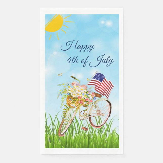 Happy 4. Juli Fahrrad mit Flagge Serviette (Vorderseite)