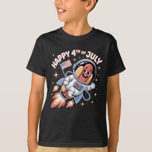 Happy 4. Juli Hot Dog Astronaut Kids Space T-Shirt